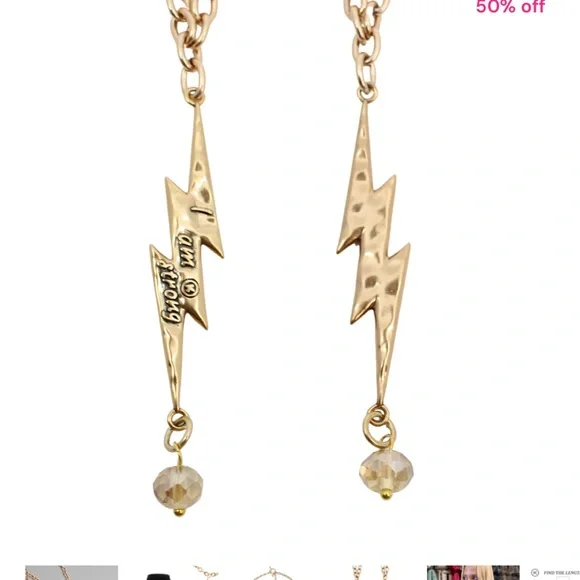 Gold Lightning Bolt Necklace-NWOT never worn - in pouch. - Picture 4 of 4